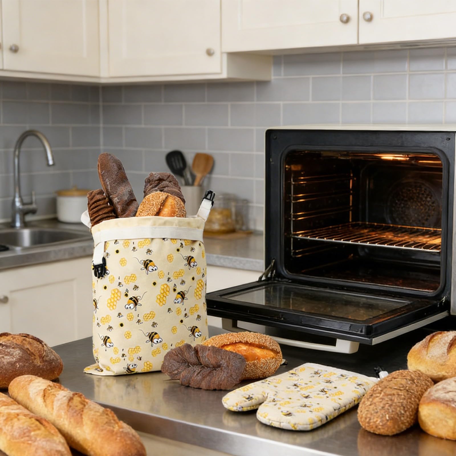 2 Pezzi Sacchetti per il Pane in Cera d'Api, Sacchetto per il Pane Riutilizzabile in Lino e Cotone per Conservare e Mantenere Fresco, Cera d'Api Naturale per Pane Fatto in Casa e Prodotti da Forno (2