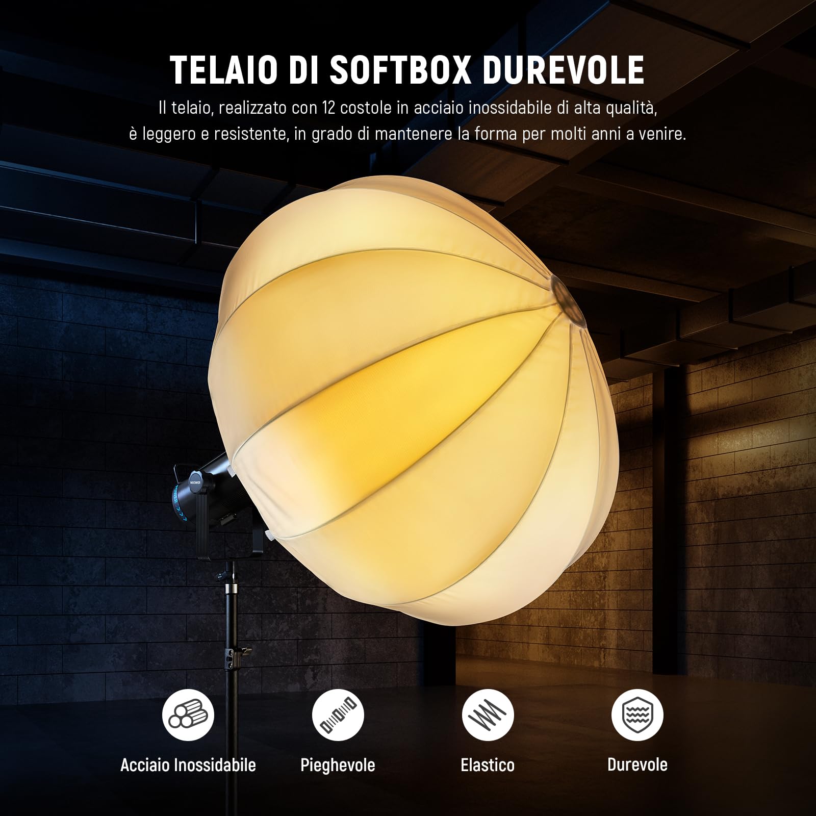 NEEWER BASICS Softbox Lanterna, 65cm Soft Box Bowens a Sgancio Rapido in Lega di Nylon Diffusore di Luce 360° per Illuminazione Continua LED, per Fotografia Studio Registrazione Video Streaming,NS15L