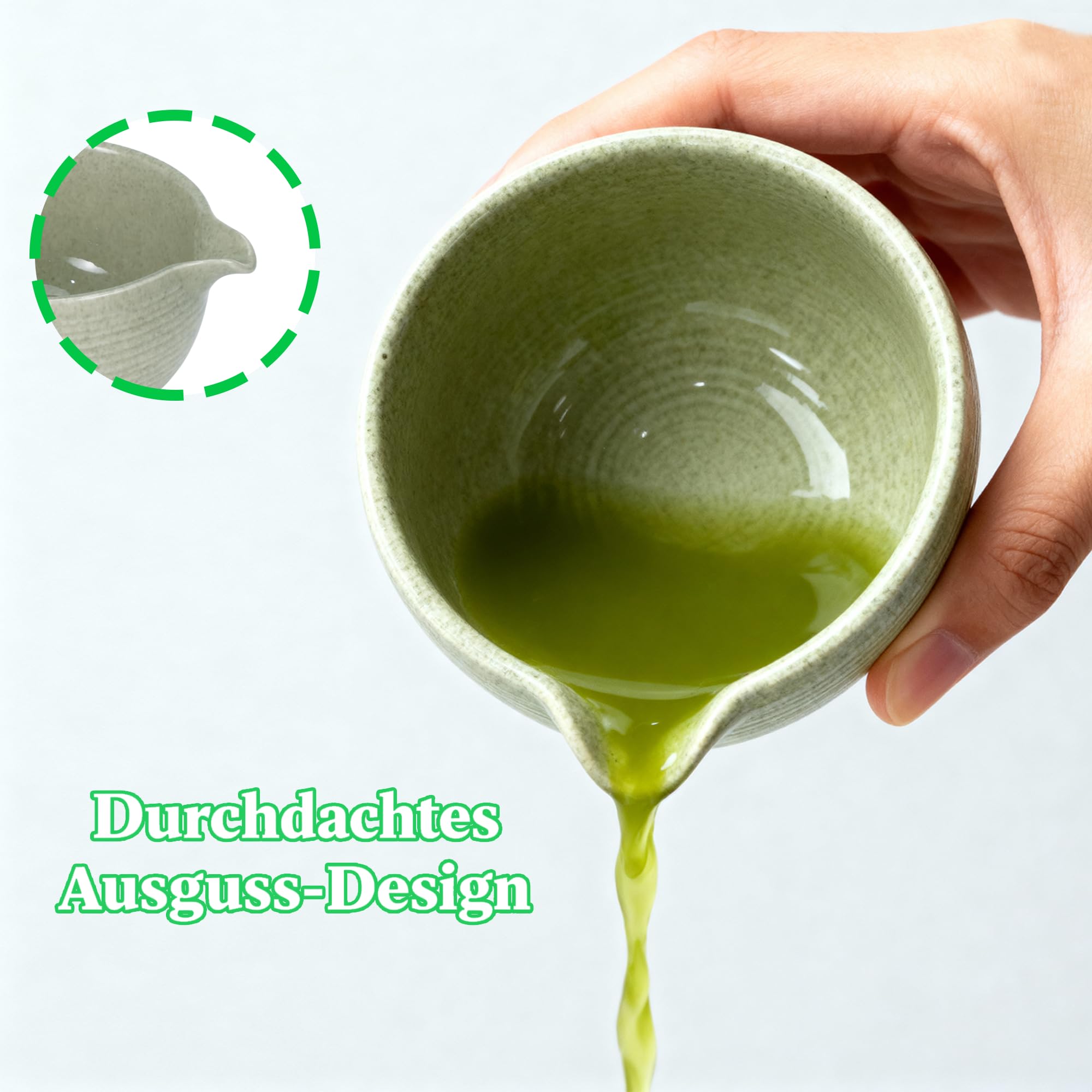 Matcha Set – Matcha Tee Zubehör – Matcha Schale – Matcha Besen – Matcha Schüssel mit Ausgießer Bambus Whisk – Japanisches Tee Set – 8-teiliges Matcha Tee Set für Liebhaber, Ozeanblau