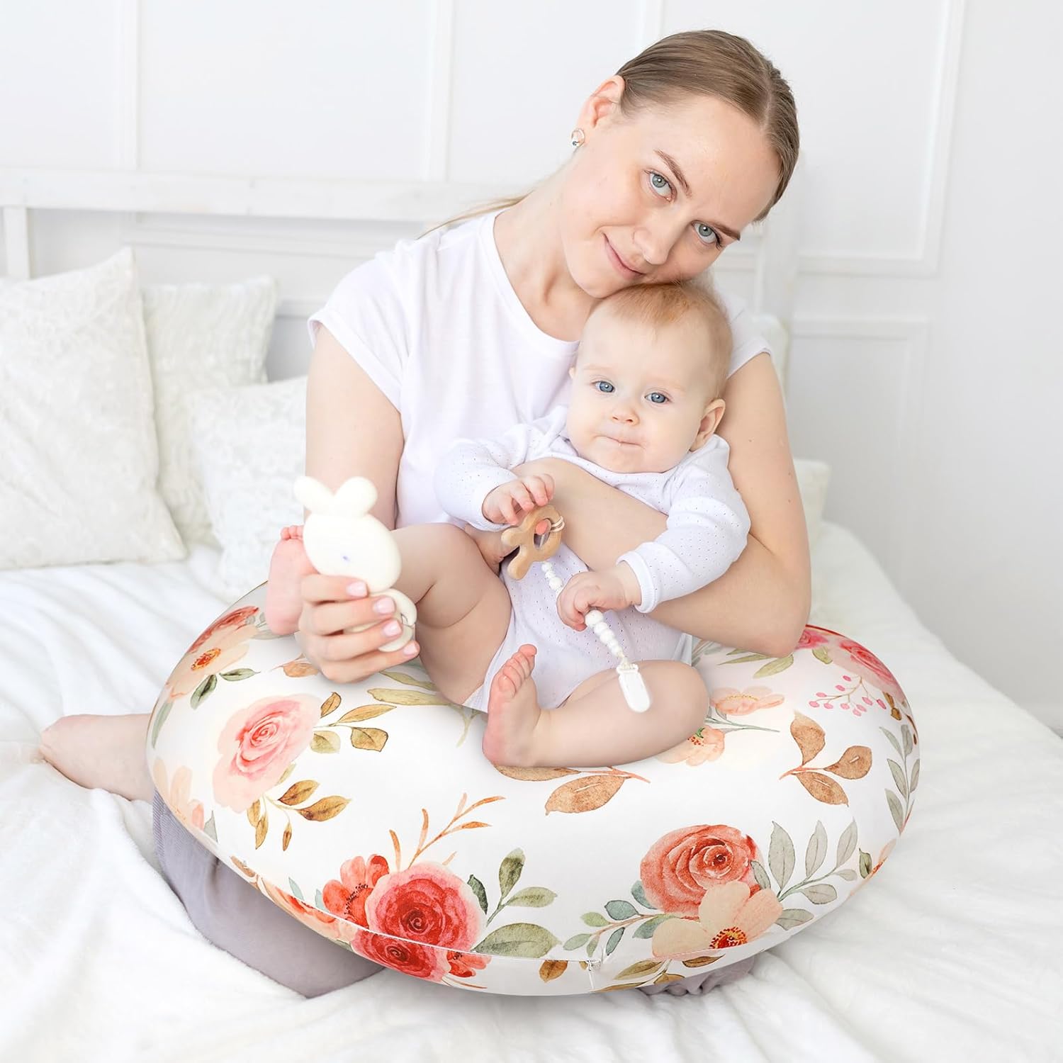 Nursing Pillow Cover, Breastfeeding Pillow Covers for Baby Girls Boys, Soft Stretchy Nursing Pillowcase for Infant Newborn, Removable Slipcover for Breast Feeding Pillows, Floral (Only Cover) - Image 6