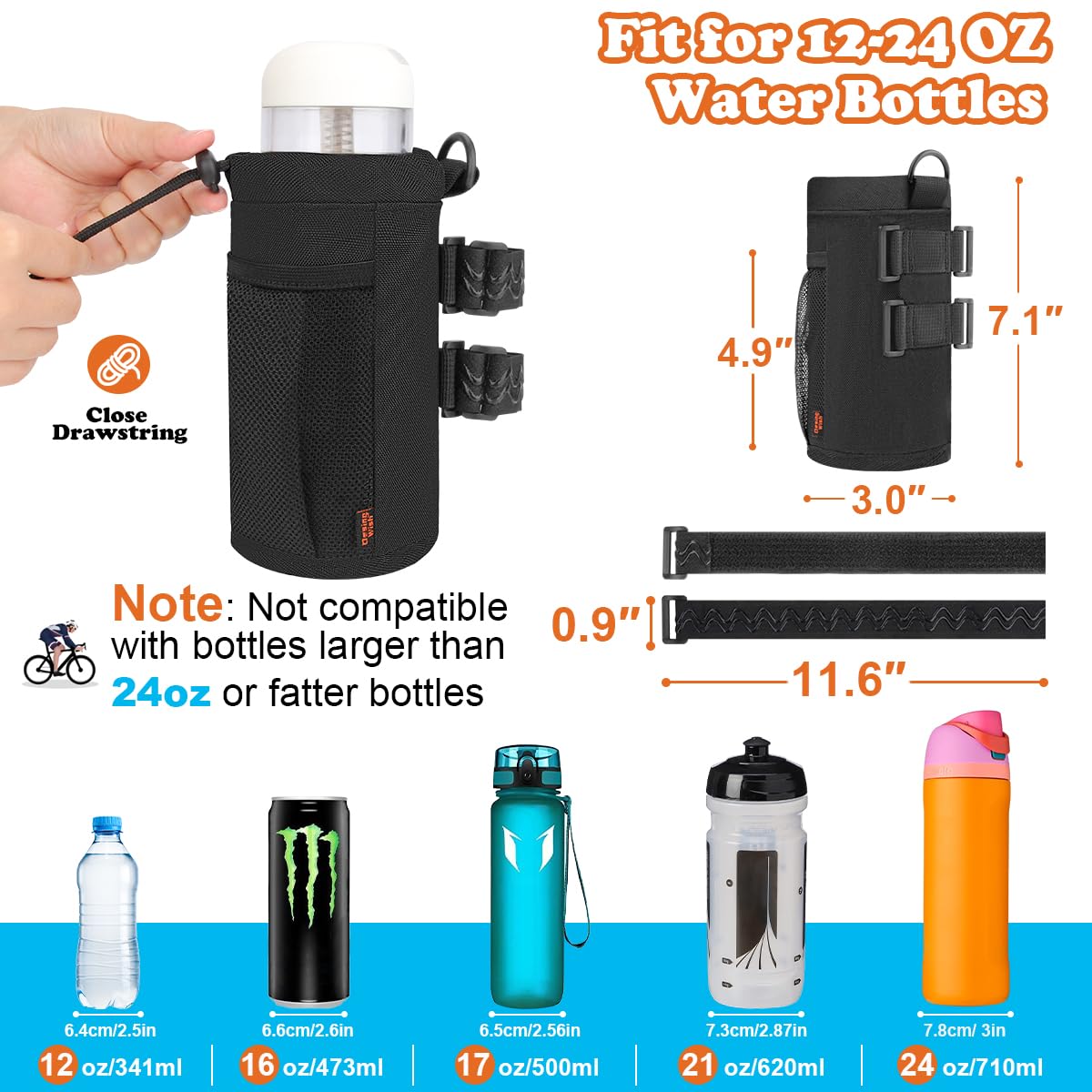 Portabottiglie per bicicletta, portabottiglie da 470-680 g, con cinghie antiscivolo rimovibili, diversi metodi di installazione, portabottiglie isolato per mountain bike, bici da strada,