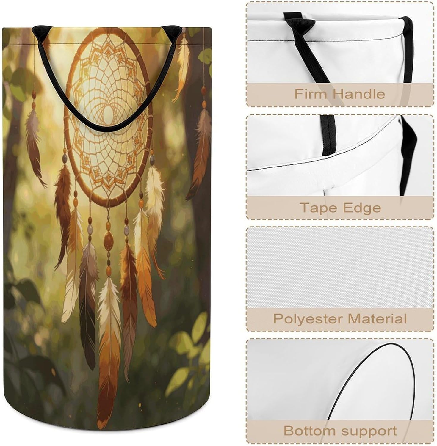 Dream Catcher Laundry Hamper 86L Waterproof Collapsible Clothes Basket with Double Handles Freestanding Foldable Laundry Basket Large Clothes Hamper for Bathroom