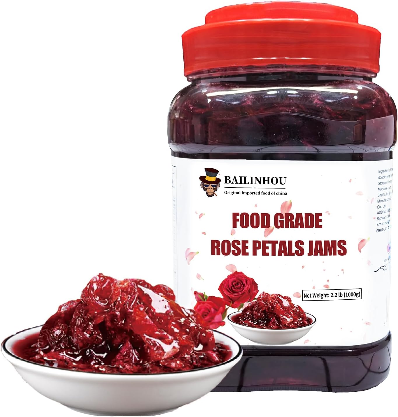 BAILINHOU rose syrup jam 35oz/1kg, food grade rose petal jams, jellies & preserves flavoring edible rose water