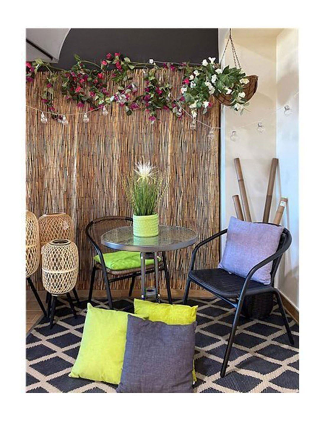 Jardin202 - Mesa de Cristal Redonda con Base metálica | Ideal para Terraza, Jardín o Balcón | 60x70cm | (Gris)