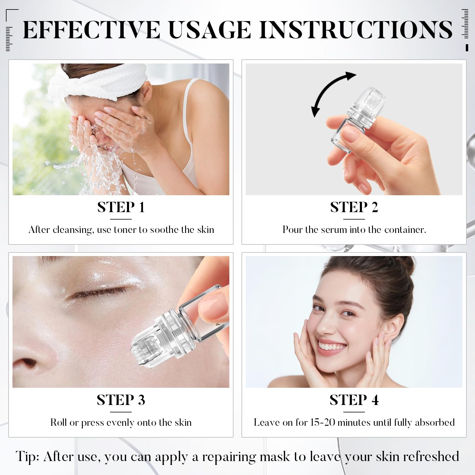 Micro infusione System, Micro Needling Set, Microneedling Siero, Micro Infusion Face con 6 Microneedling Serum e 2 Roller inclusi, soluzione anti-invecchiamento (A)