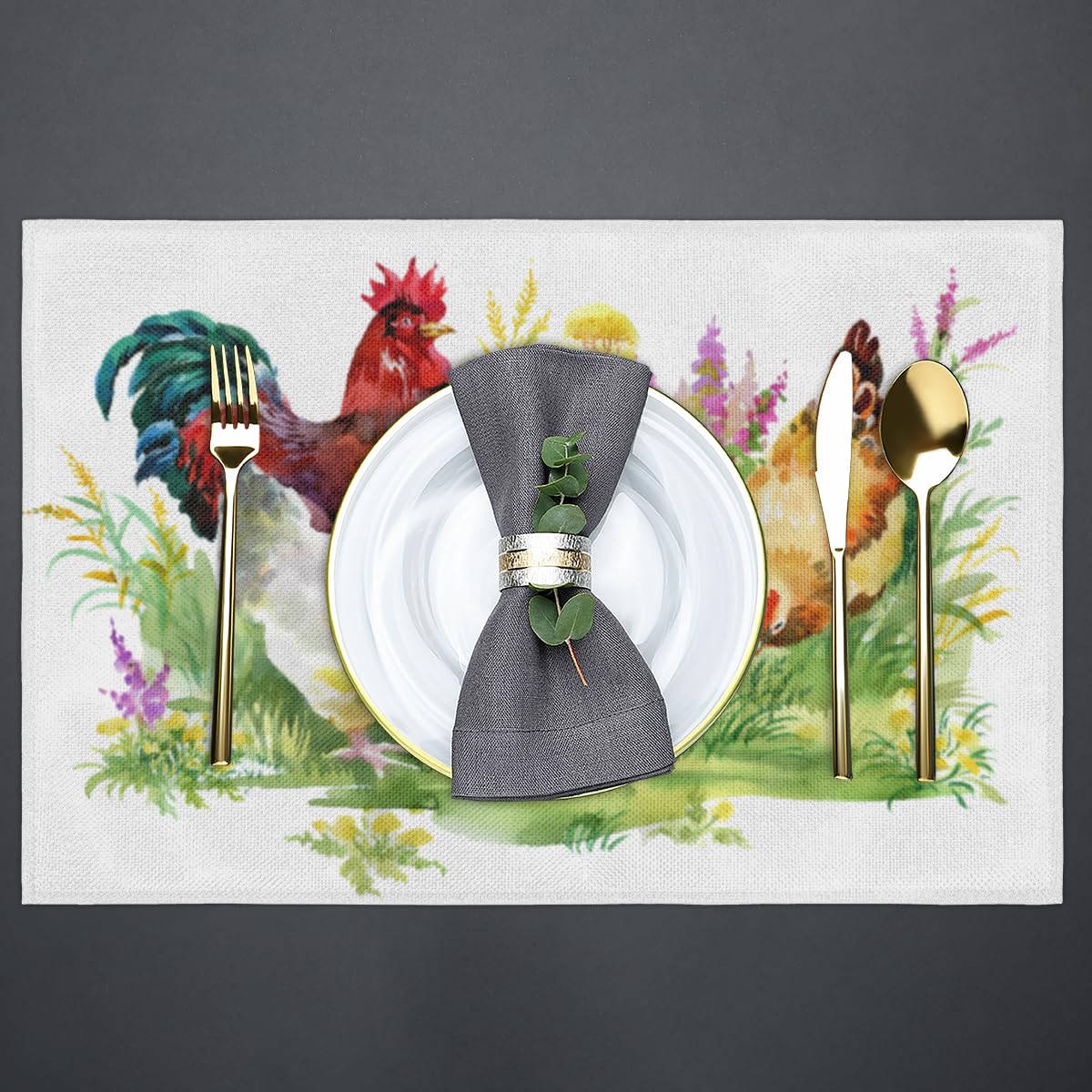 Amazon｜鶏と家禽類ですのランチョンマット 6枚セット | リネン素材で