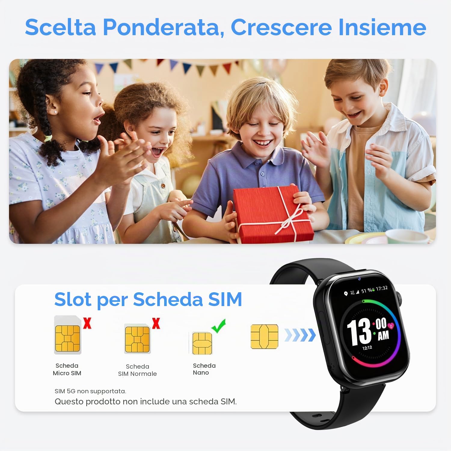 4G Smartwatch Bambini, Orologio GPS Bambini con Chiamate Videochiamate, Chat Vocale, modalità Scuola, Doppia Fotocamera, Sveglia, Contapassi, IP68 Calcolatrice Smart Watch per Ragazzi e Ragazze, Nero