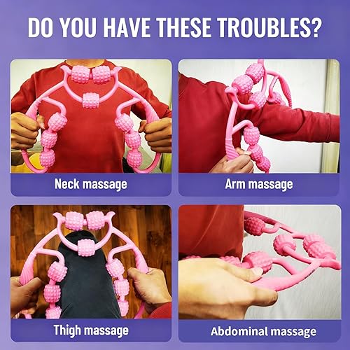 Miniatura 6 de Beatchic Masajeador de cuello con rodillo muscular y piernas para circulación y alivio del dolor con bola de masaje, herramientas de masaje corporal