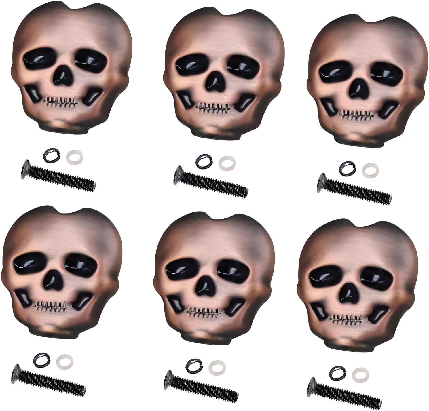 6Pcs Metal Skull Guitar Tuning Peg Caps, Tuning Key Button Hats, Compatible with Folk, Electric & Acoustic Guitars (Red copper)