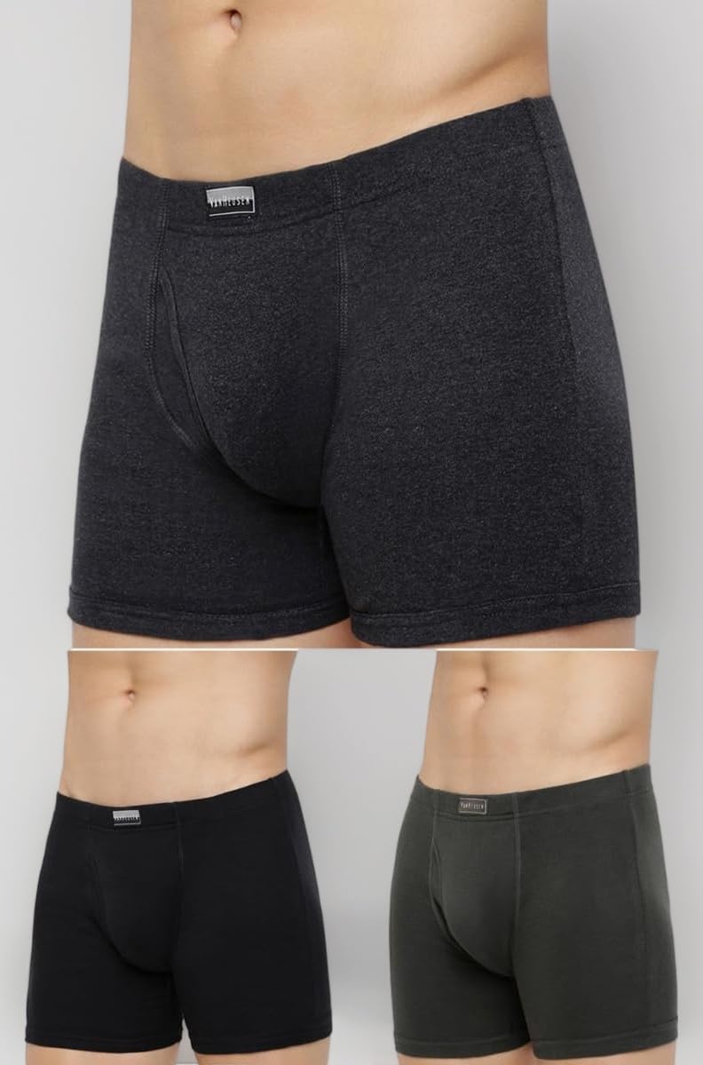 Van Heusen Men’s Cotton Boxer Briefs Pack of 3 | Long Trunk | No ride-up | Inner Elastic for superior comfort | Open front fly | Super Combed Cotton for softness | Moisture‑Wicking | Sweat Absorbant | All‑Day Fresh Technology | Long Lasting Colors |Soft Plush Waistband | Label‑Free Comfort | style 10031