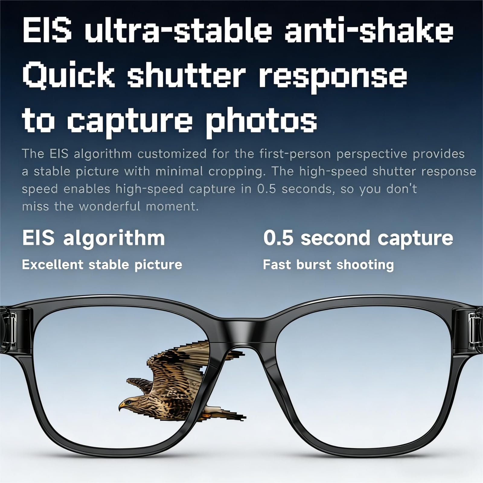 AI Brillen mit HD 8MP Kamera, Smart Glasses mit 270mAh, 1200P Videoaufnahme, Bluetooth 5.4, Echtzeit-KI-Übersetzung & Objekterkennung, Blau licht, Zwei Mikrofone für Anrufe, Aufnahmen