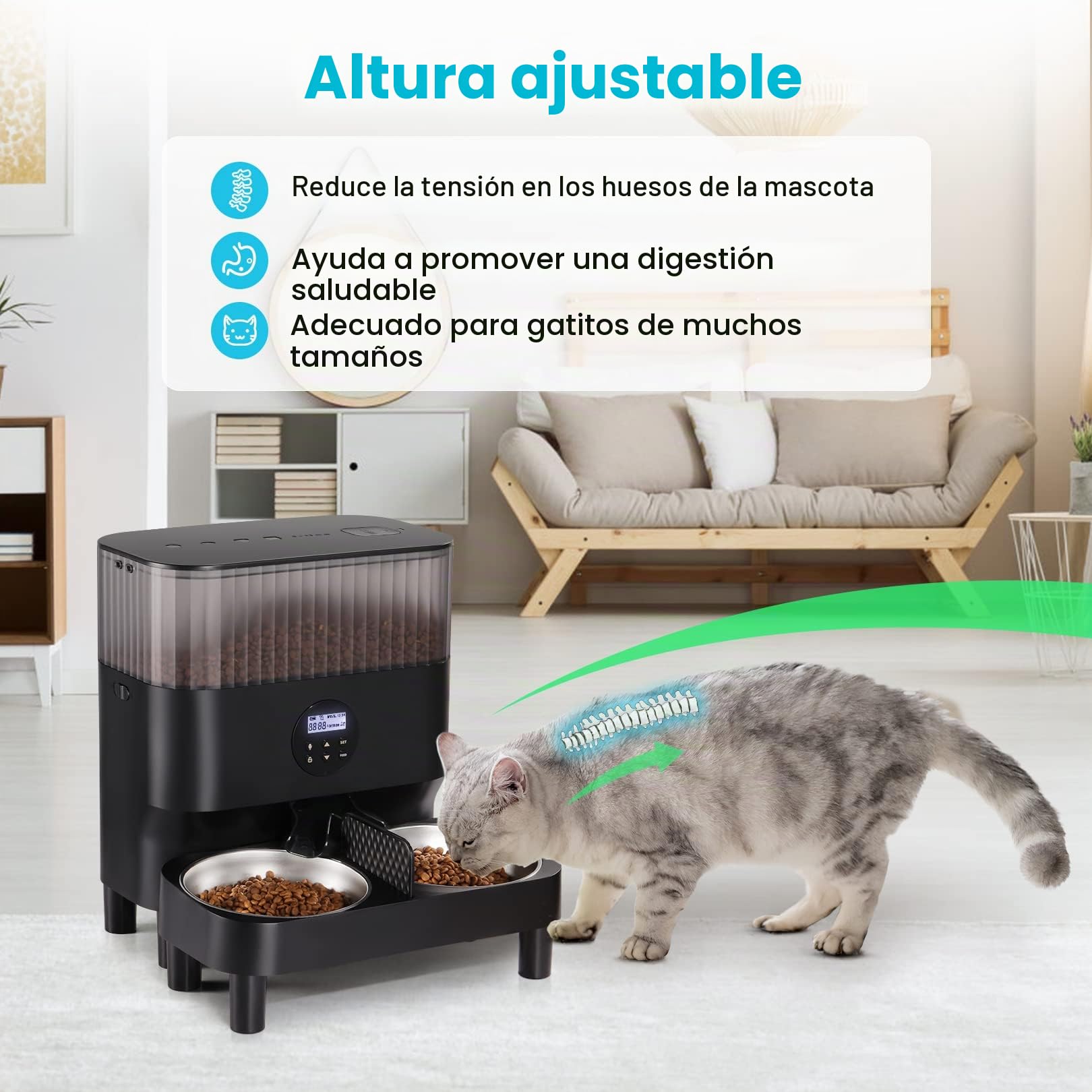 Sailvono alimentador Temporizador para Gatos 20 porciones, grabadora de Voz, comederos de Mascotas de 5 litros para Gatos y Perros-Blanco