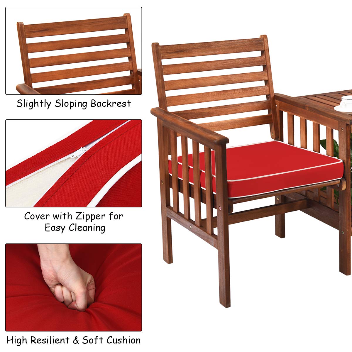 GIANTEX Gartenbank Holz mit Tisch, Holzbank Outdoor 2 Sitzer mit Kissen, Sitzbank Garten mit Schirmloch, Friesenbank Kinobank bis 350 kg belastbar, Terrassenbank für Balkon Terrasse 165 x 65 x 88 cm
