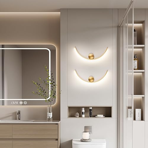 Miniatura 5 de Lámpara de pared LED moderna dorada, lámpara de pared lineal de metal de 24 pulgadas, iluminación LED de pared interior de 4000 K, lámpara de pared
