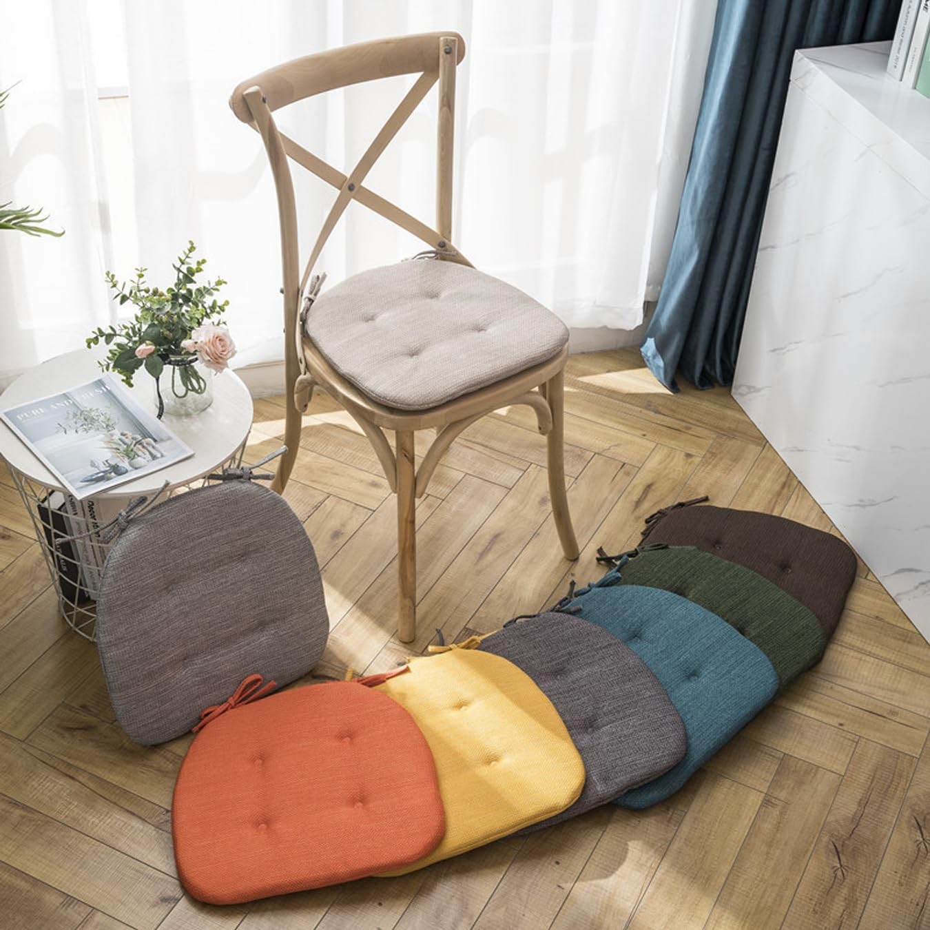 Coussin Chaise Cuisine,Galette De Chaise en Forme De Trapèze avec Attaches,Galette De Chaise Dehoussable Lavable,Respirant Lin Coussin pour Chaise Salle À Manger Epaisse (Color : Brown, Size : 39x40