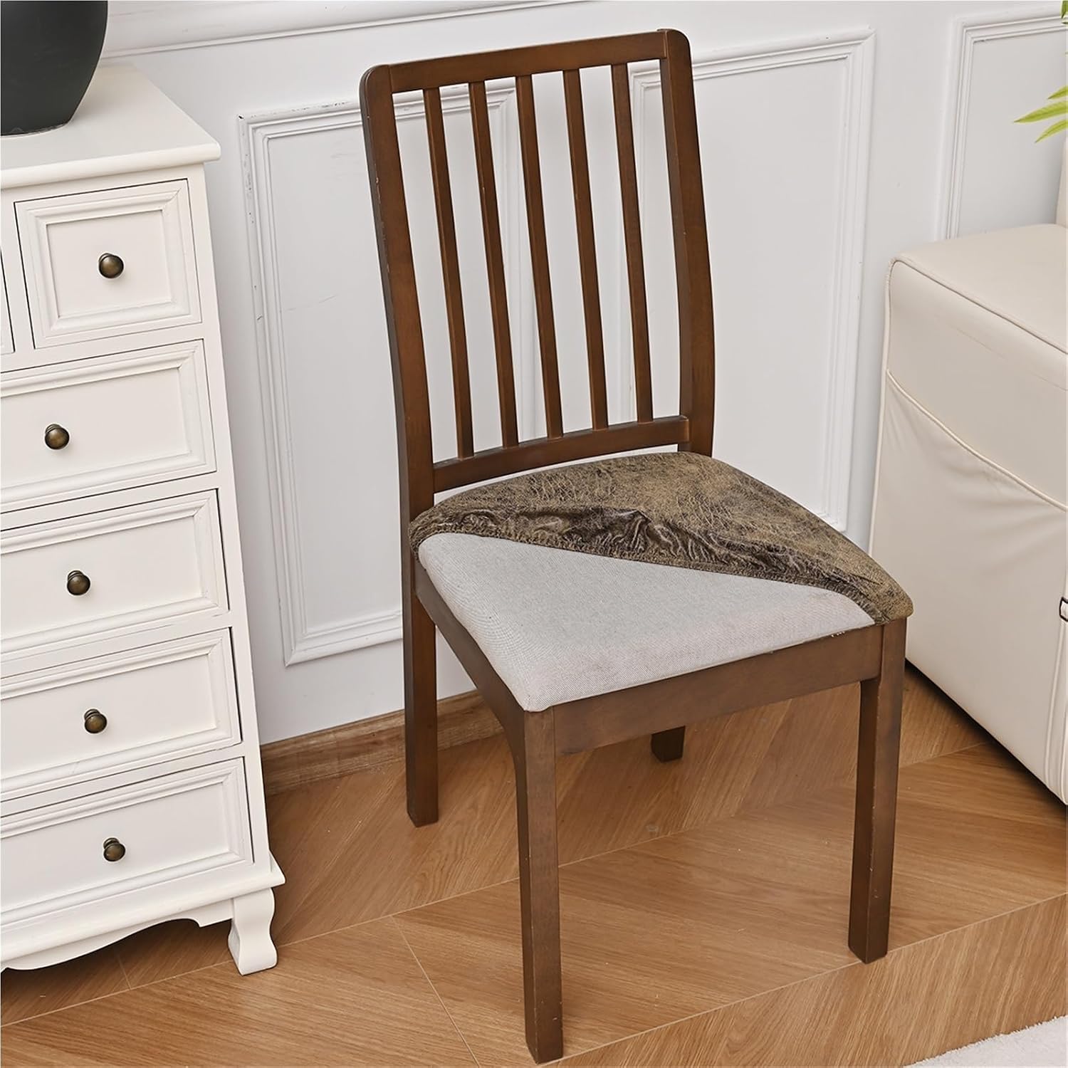 KANG DONG Waterproof Dining Chair Seat Covers Pu Leather Kitchen Seat Covers Stretch Fit Removable Washable Kitchen Chair Seat Slipcovers Protector(Brown,6pcs)