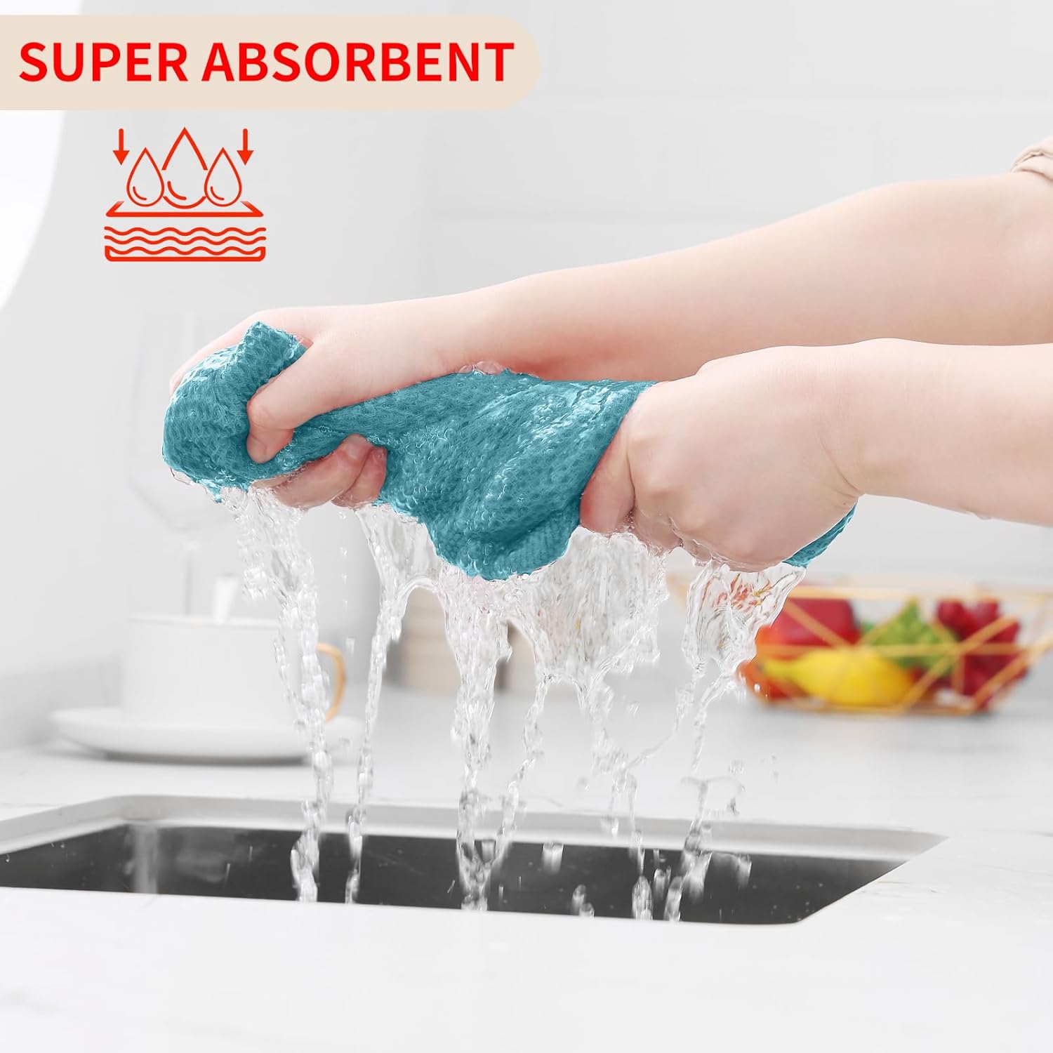 Homaxy 100% Cotton Waffle Weave Kitchen Dish Towels, Ultra Soft Absorbent Quick Drying Cleaning Towel, 13 x 28 Inches, 4-Pack, Lake Blue - Image 3