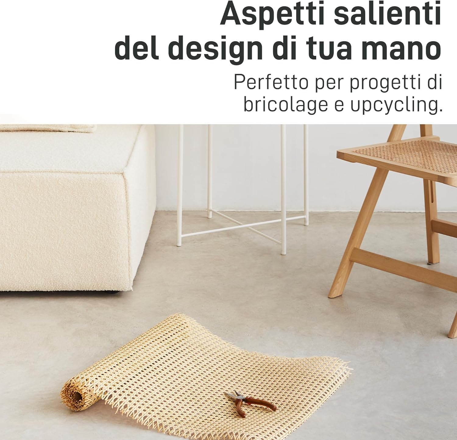 Natural Goods Berlin Paglia di Vienna | Rattan Rotolo per Mobili Fai-da-Te Come Ante di Armadi, Sedie, Comò, Credenze, Panche o Divisori | PE riciclabile | Vimini Viennesi 60x200 cm in Bianco