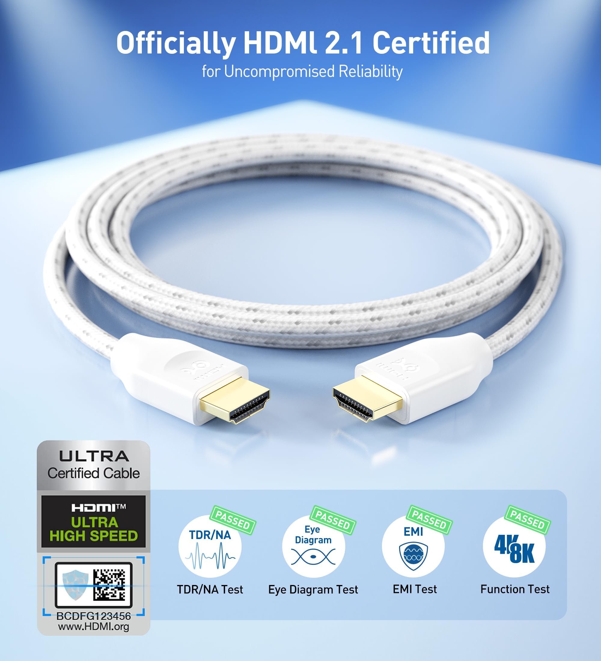 Cable MattersBraided Certified Ultra High Speed HDMI Cable in White - 6.6 Ft/2m