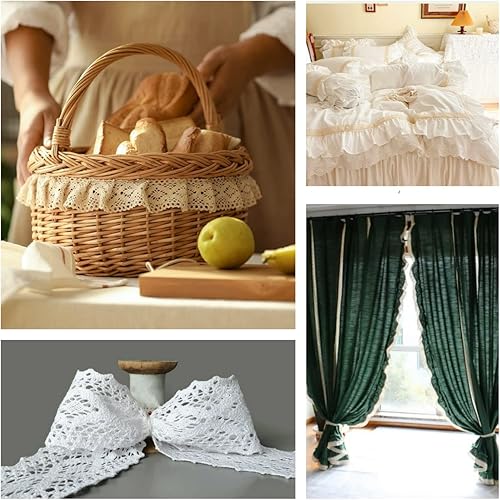 Miniatura 6 de Cinta de encaje beige de 8 yardas con ribete de encaje de ganchillo extra ancha de algodón para manualidades, envoltura de paquetes de regalo,