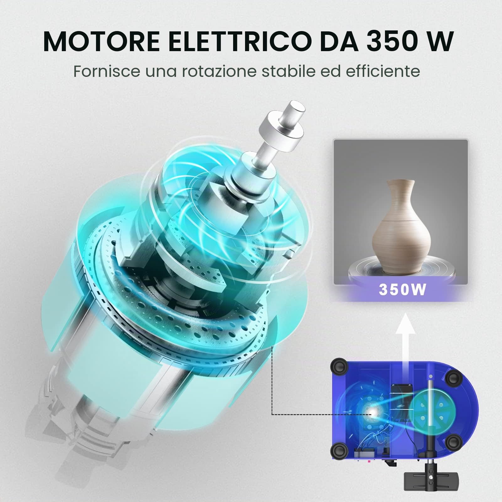 Tornio per Ceramica, 25CM Macchina da Tornio per Argilla che Forma la Macchina 350W Strumento Elettrico di Argilla fai da te con Pedale e Bacino Staccabile