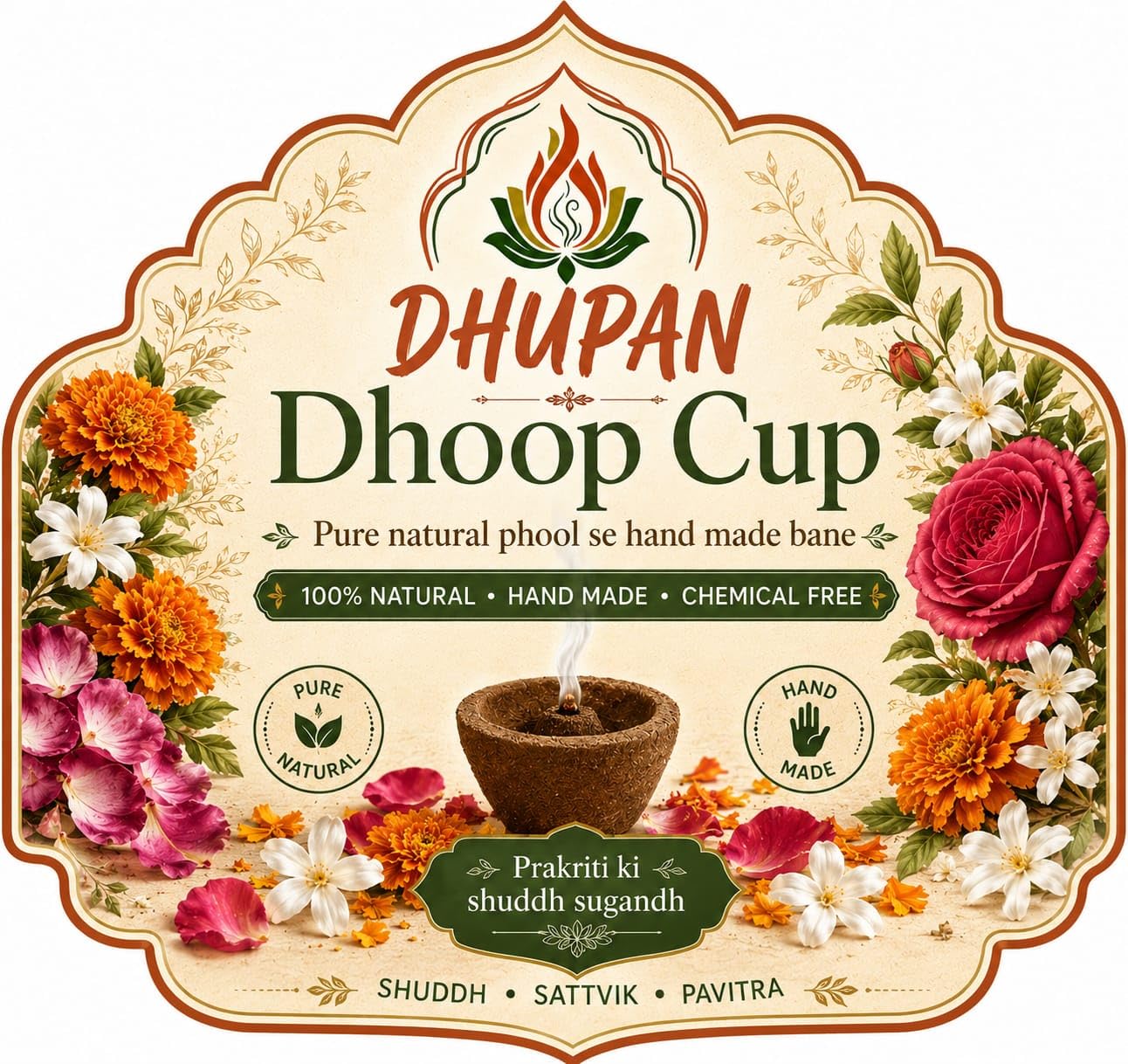 DHUPAN Natural Flower Dhoop Cups (12 Cups) | Handmade Herbal Sambrani Cups | Charcoal Free & Chemical Free | Long Lasting Divine Fragrance | for Pooja, Meditation, Havan & Home-picture-18
