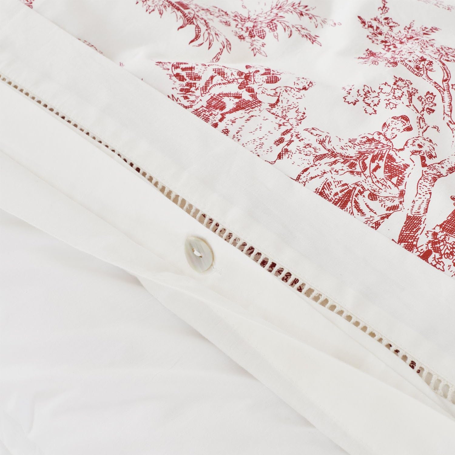 Loberon Toile Rouge Biancheria da Letto - Puro Cotone - Tipico Motivo Tela de Jouy, Bianco/Rosso