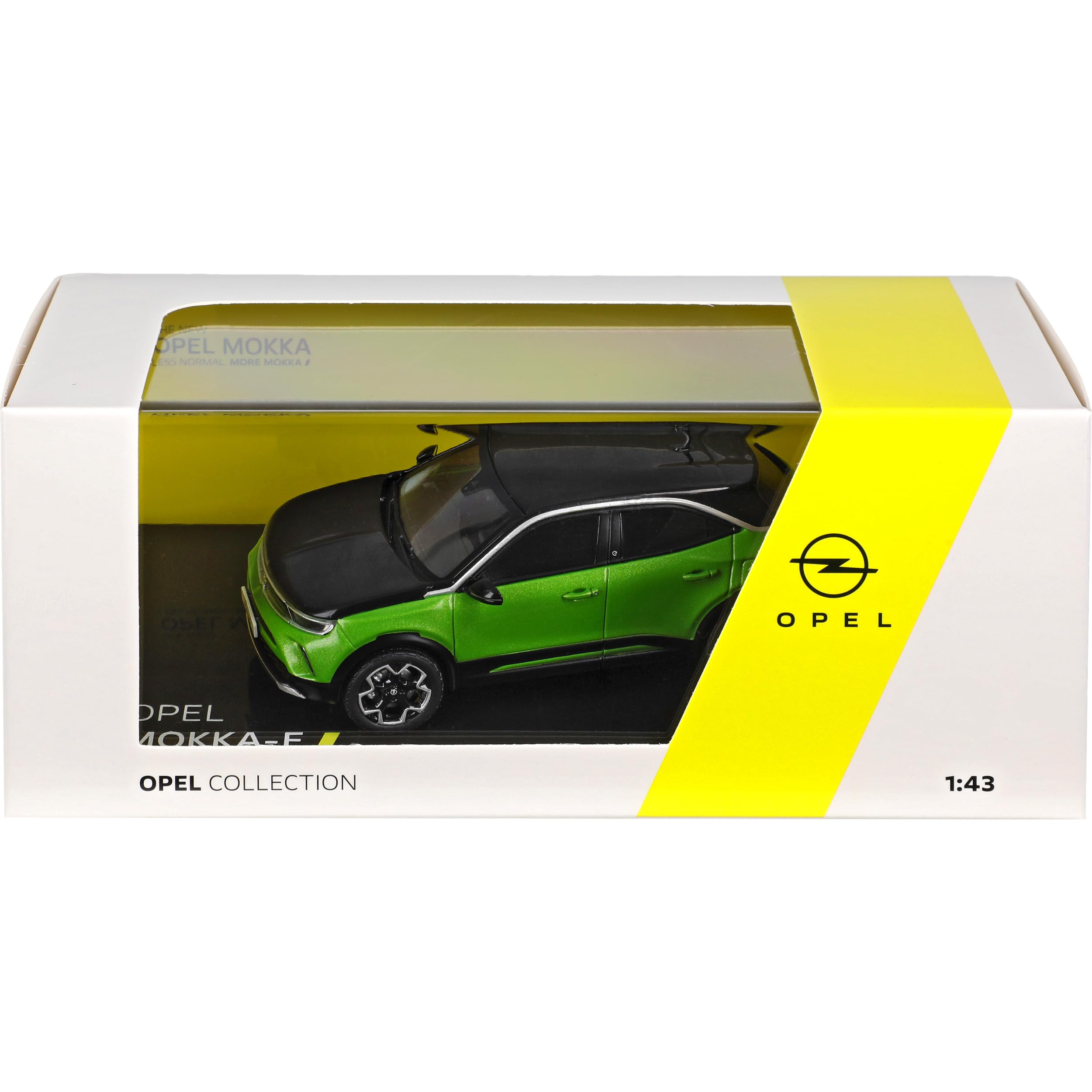 alles-meine.de GmbH Opel Mokka B E SUV Grün 2. Generation Ab 2021 mit Sockel und Vitrine 1/43 Modell Auto mit individiuellem Wunschkennzeichen