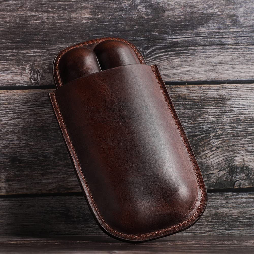 Gogobear 2-Finger Genuine Leather Cigar Case in Cowhide Vintage Coffee image 4