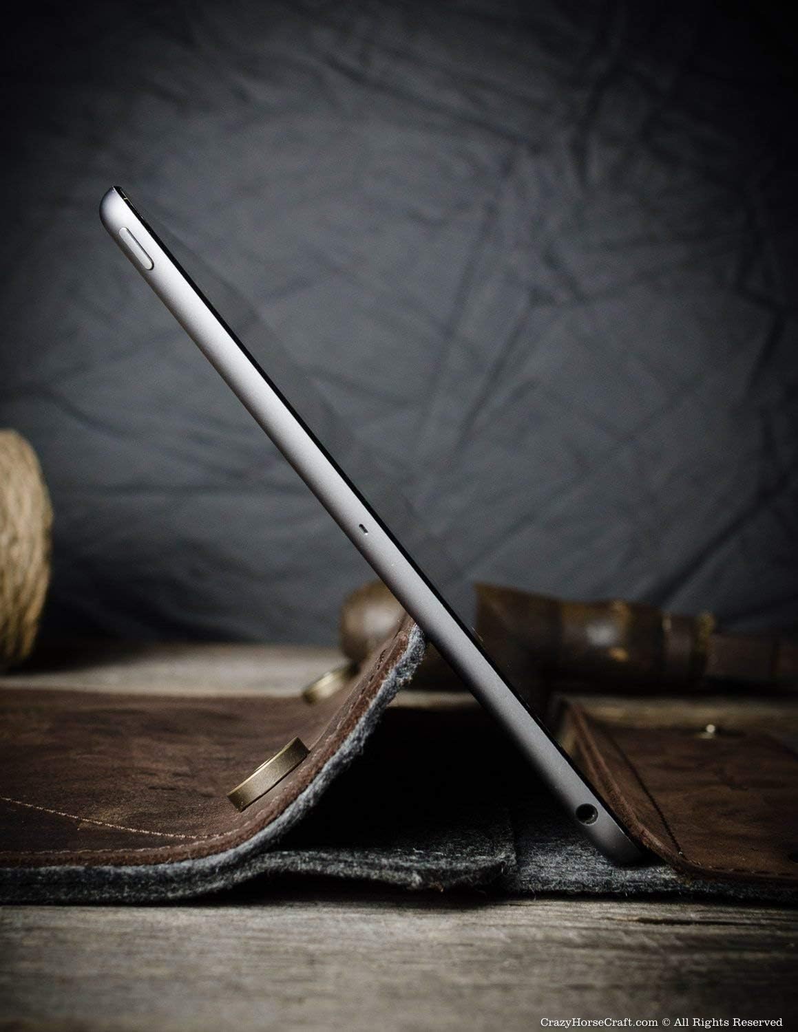 iPad Pro 12.9 inch leather case, Wood Brown iPad Pro 11 bag, iPad 10.2 inch sleeve 100% wool felt Apple pencil/pen handmade genuine Crazy Horse leather, iPad Air 10.9 cover, Crazy Horse Craft