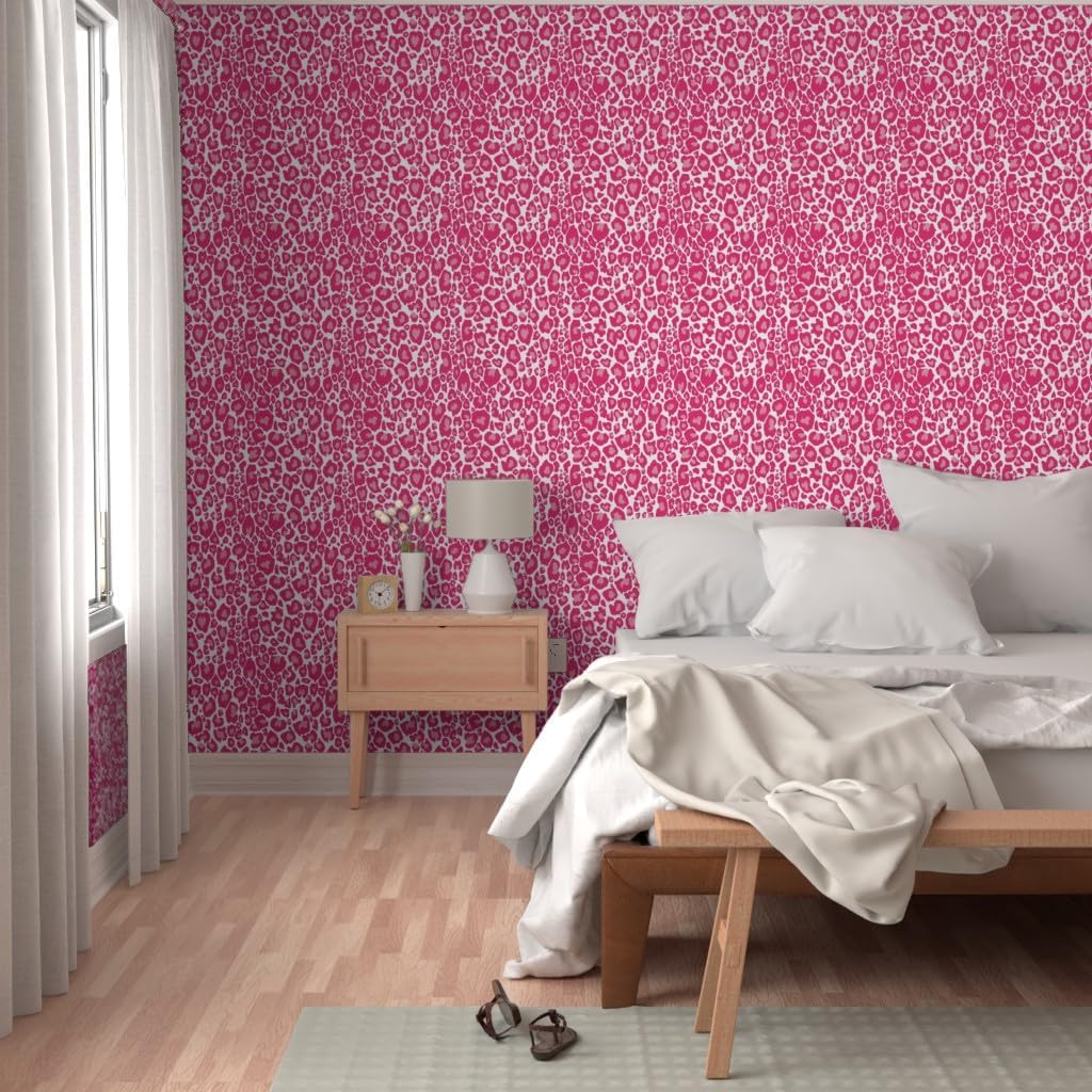 Spoonflower Peel & Stick Wallpaper 3ft x 2ft - Cheetah Print Pinks Animal Hot Pink Leopard Spots Cat Custom Removable Wallpaper