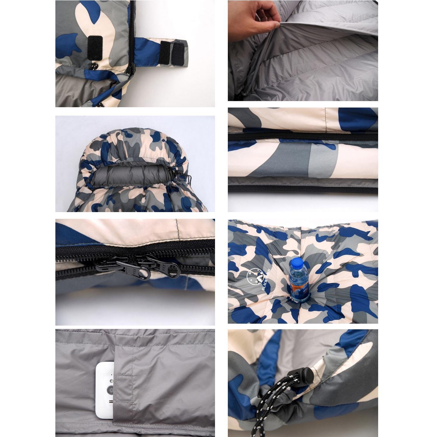 sobre Camuflaje Saco de Dormir Pluma de Ganso Acampar al Aire Libre Adulto Mantener Caliente Equipo 1000g-2500g, 4, 1500g