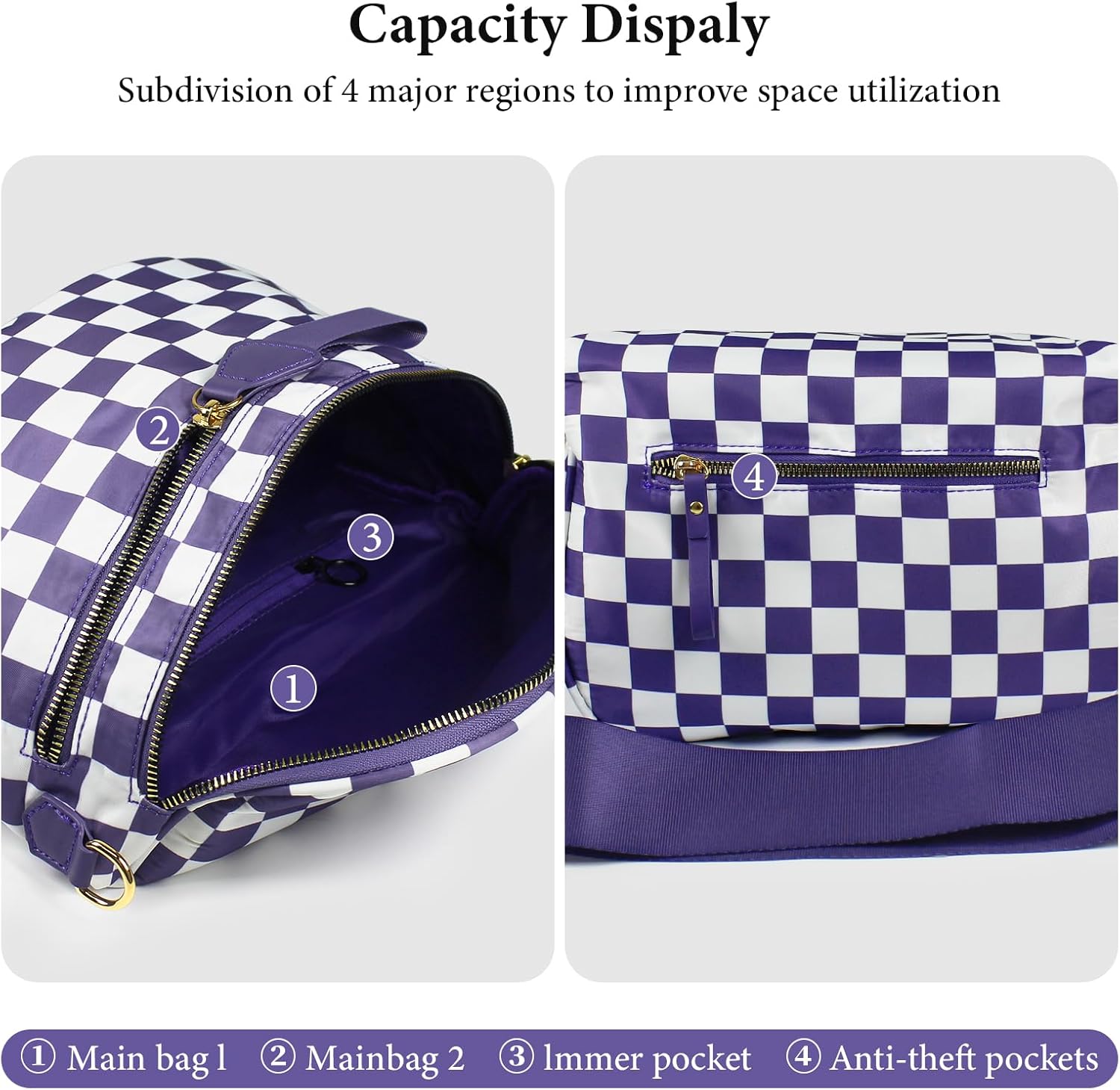 Checkered Crossbody Bum Bags for Women, Spacious Nylon Bum Bag witn Adjustable Shoulder Strap - Image 5