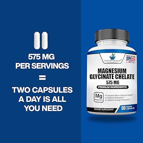 Miniatura 3 de American Standard Supplements Glicinato de magnesio 575 mg por porción, 90 cápsulas vegetales, suplemento de magnesio para la salud ósea y muscular,