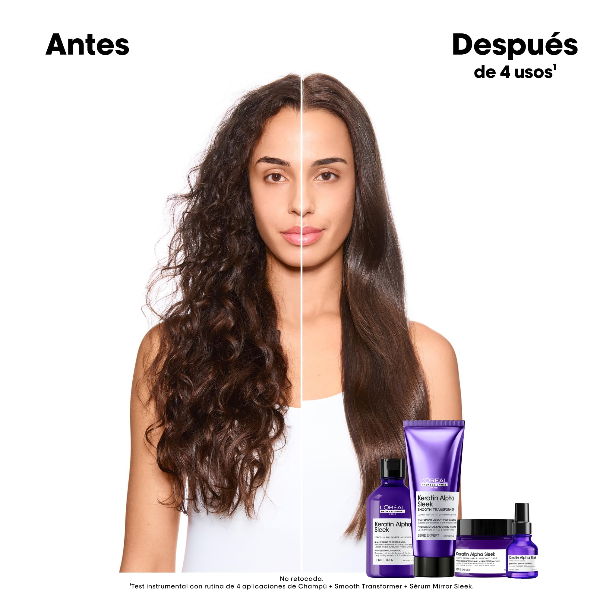 L'Oréal Professionnel Rutina Keratin Alpha Sleek Champú Sin Sulfatos, Tratamiento Progresivo y Mascarilla, para Control del Frizz y Volumen, Suavidad Instantánea, Hidratación y Brillo