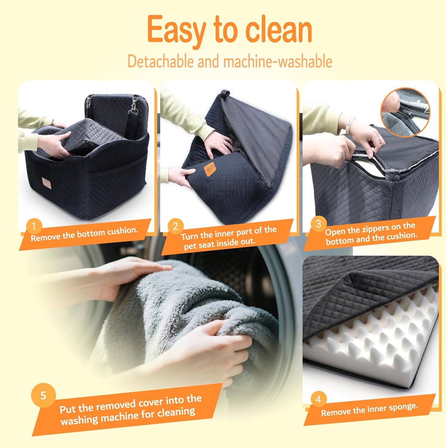 Memory Foam Dog Booster Seat Under 35 lbs, Medium Dog Car Seat, Comfortable Hi-Density Sponge Car Bed for Small/Medium Pets,Detachable and Washable Pet Travel Bed with 2 Adjustable Safety Belt