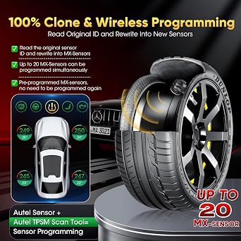 Autel TPMS MX Sensor 315MHz 433MHz Dual Frequency 1-Sensor, OEM Quality Universal Tire Sensor, 100% Programmable TS408S TS501 TS508 TS508WF MK808S-TS MS906TS (1PCS Press-in Rubber Valve)