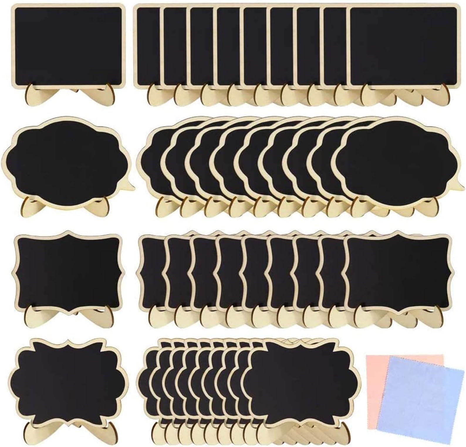 40 Pack 4"x3",Mini Chalkboard Signs with Stand,Stand Wooden Blackboard for Buffet Food Signs, Wedding Signs,Message Board Signs,Place Cards or Event Decoration