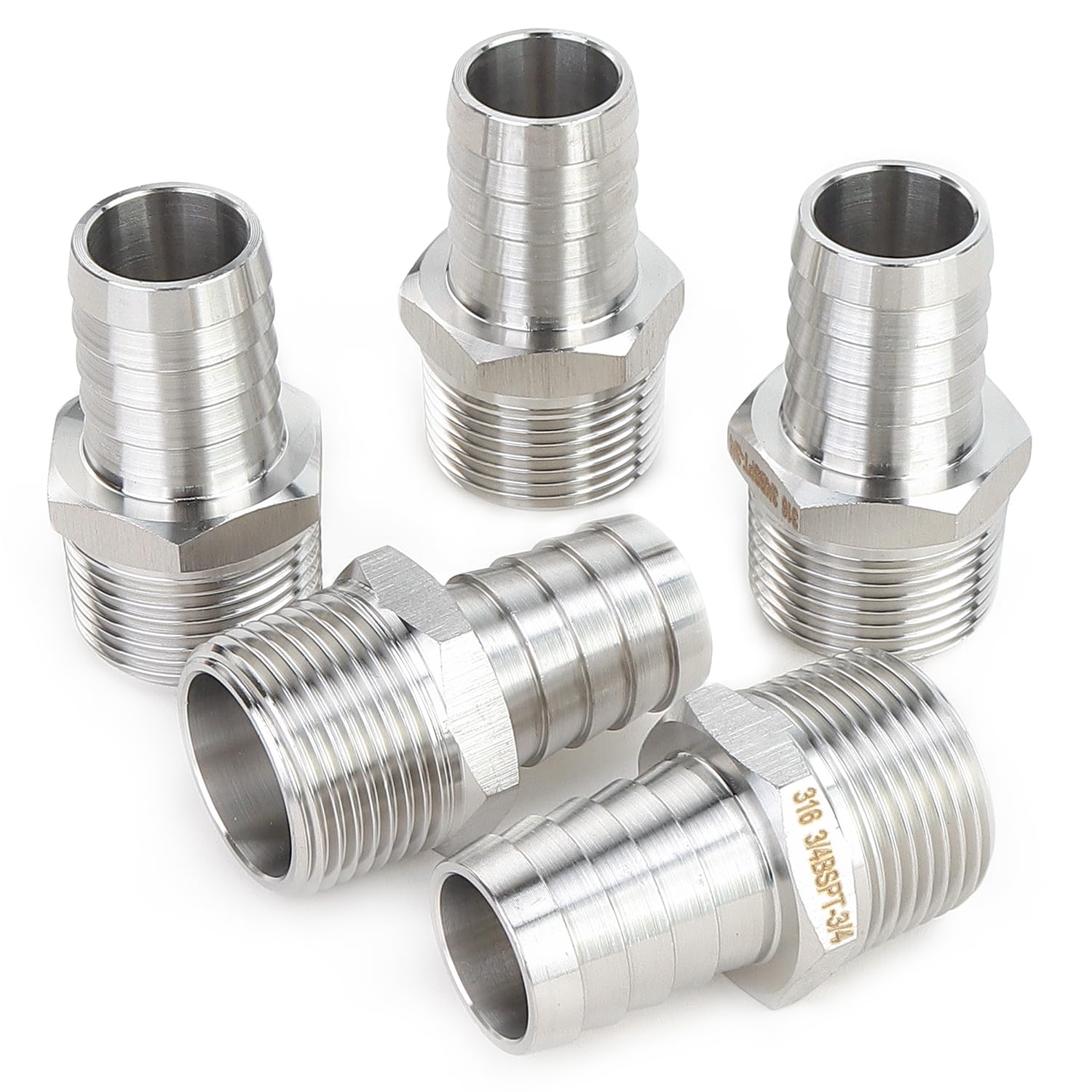 Ltwfitting Men's 3/4(19Mm) X 3/4 Bspt(Taper) Stainless Steel 16 /4-Inch Bspt X 19Mm Hose Barb Coupler Adapter Fitting For Vehicle Fuel System, Coolant Antifreeze System (Pack Of 5)