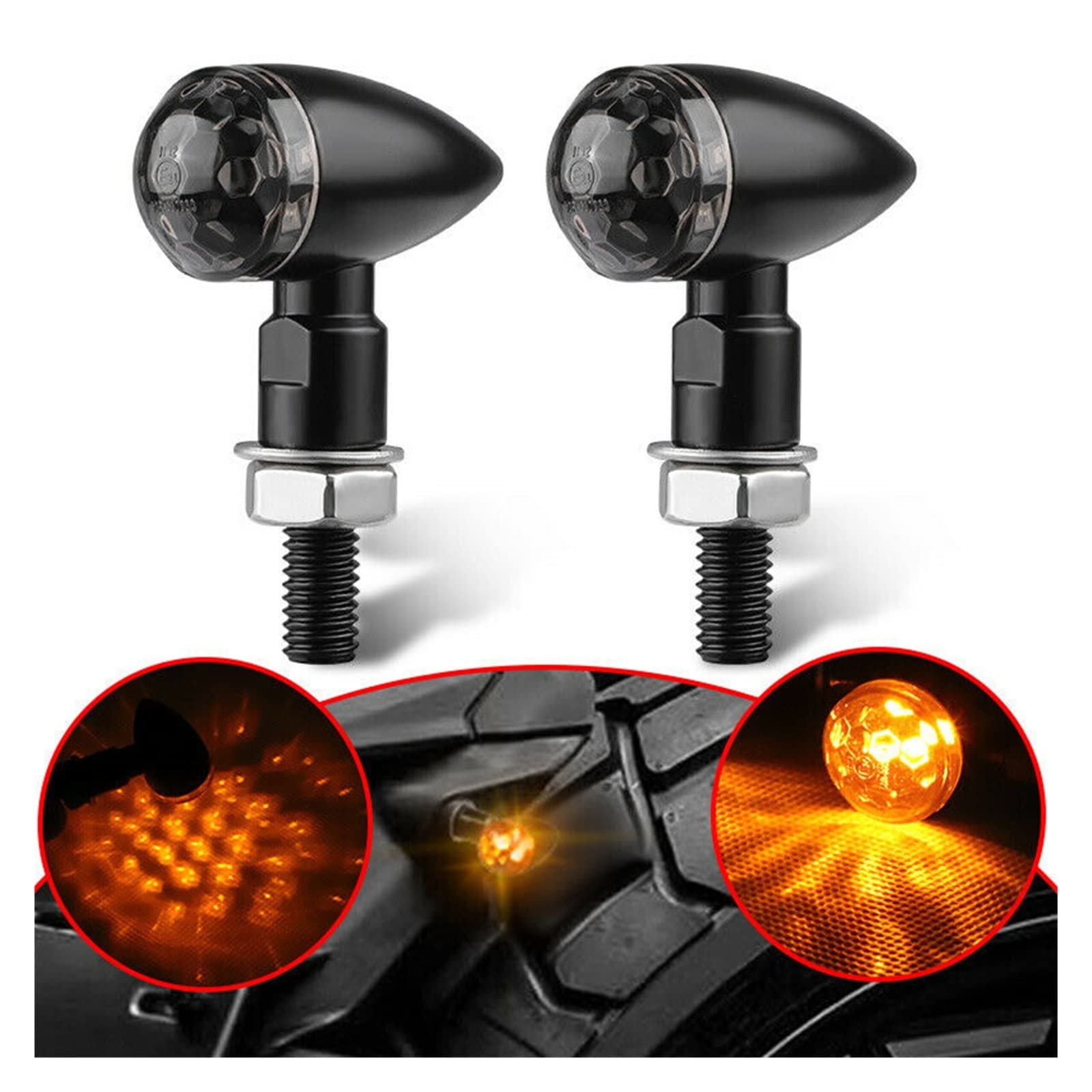 Clignotant Clignotants 2 Pièces LED Moto Clignotant Indicateur Ambre Clignotant Lumière Balle Lampe Voiture Accessoires