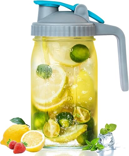 32oz Glass Pitcher with Lid,Leak Proof,Glass Water Jugs, BPA-Free,Microwave & Dishwasher Safe Pitcher,Sun & Iced Tea, Sangria,Cold Brew Coffee & More