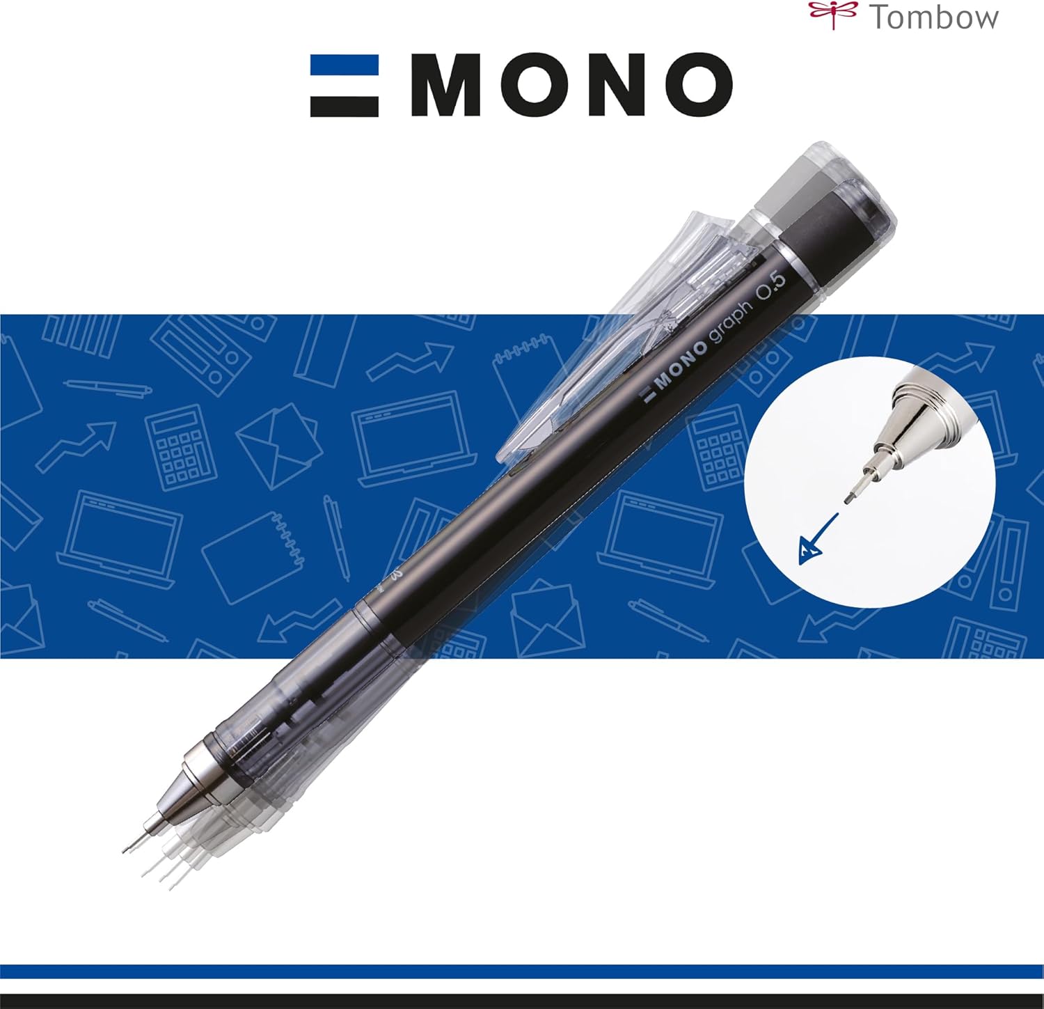 Tombow Mechanical Pencil MONO Graph 05 Matte Grey, 0.5 mm Line Width, HB, Integrated Refillable Eraser [SH-MG72]