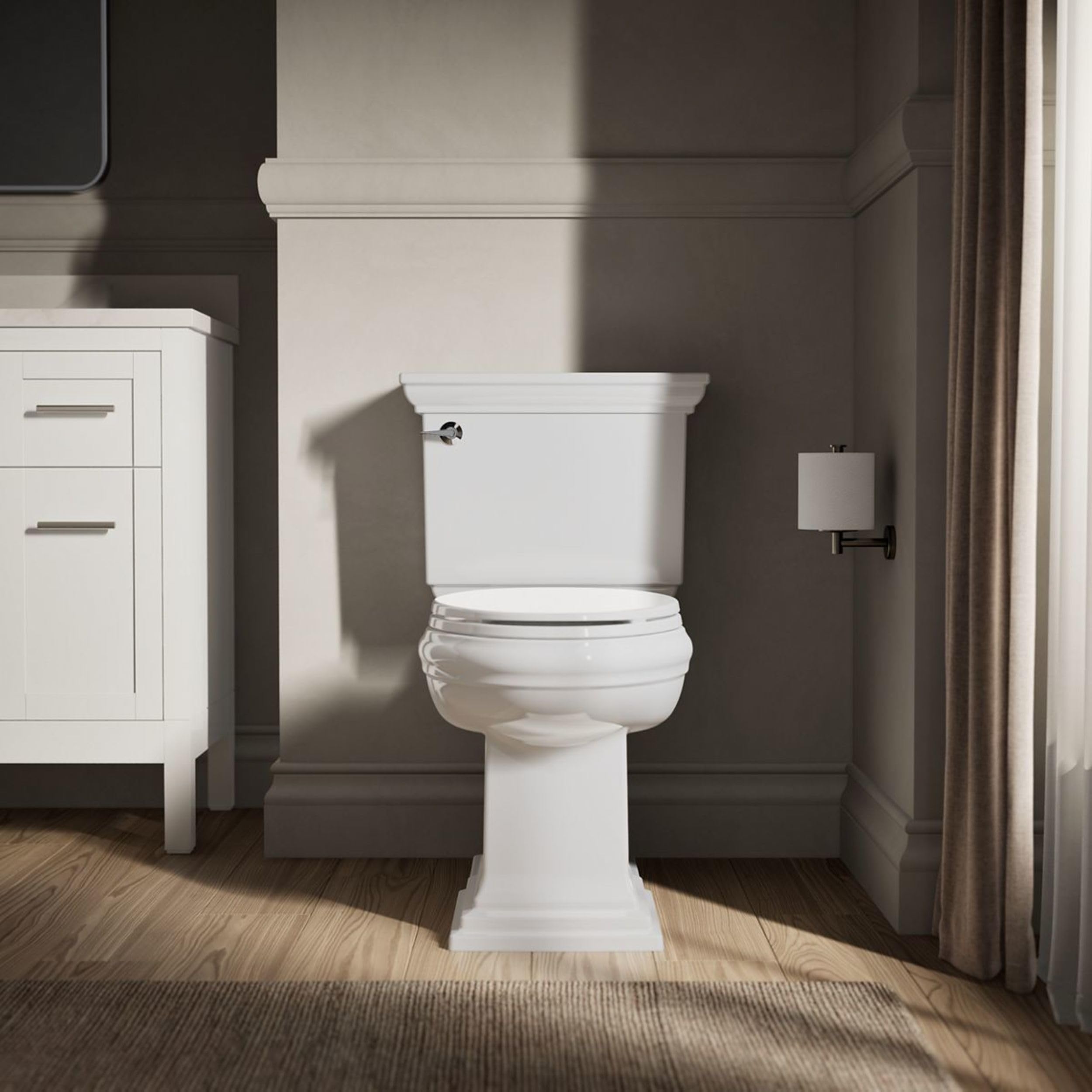 Kohler Brevia 20110-0 Asiento de inodoro alargado con parachoques de agarre, cierre silencioso, accesorios de fijación, bisagras de liberación rápida, blanco