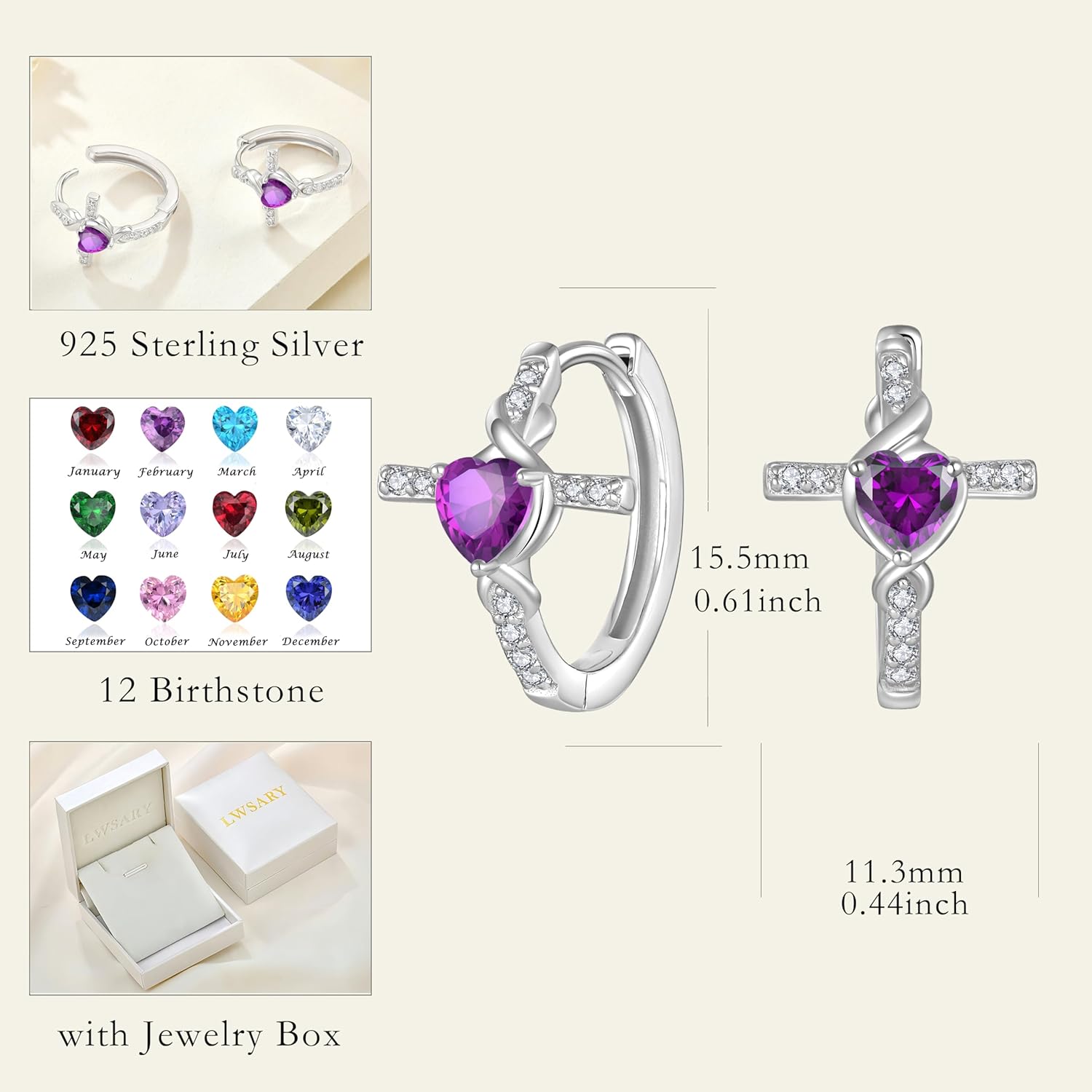 Infinity Cross Hoop Earrings for Women 925 Sterling Silver Christian Religious Crucifix Huggie Earrings Birthstone Jewelry for Her