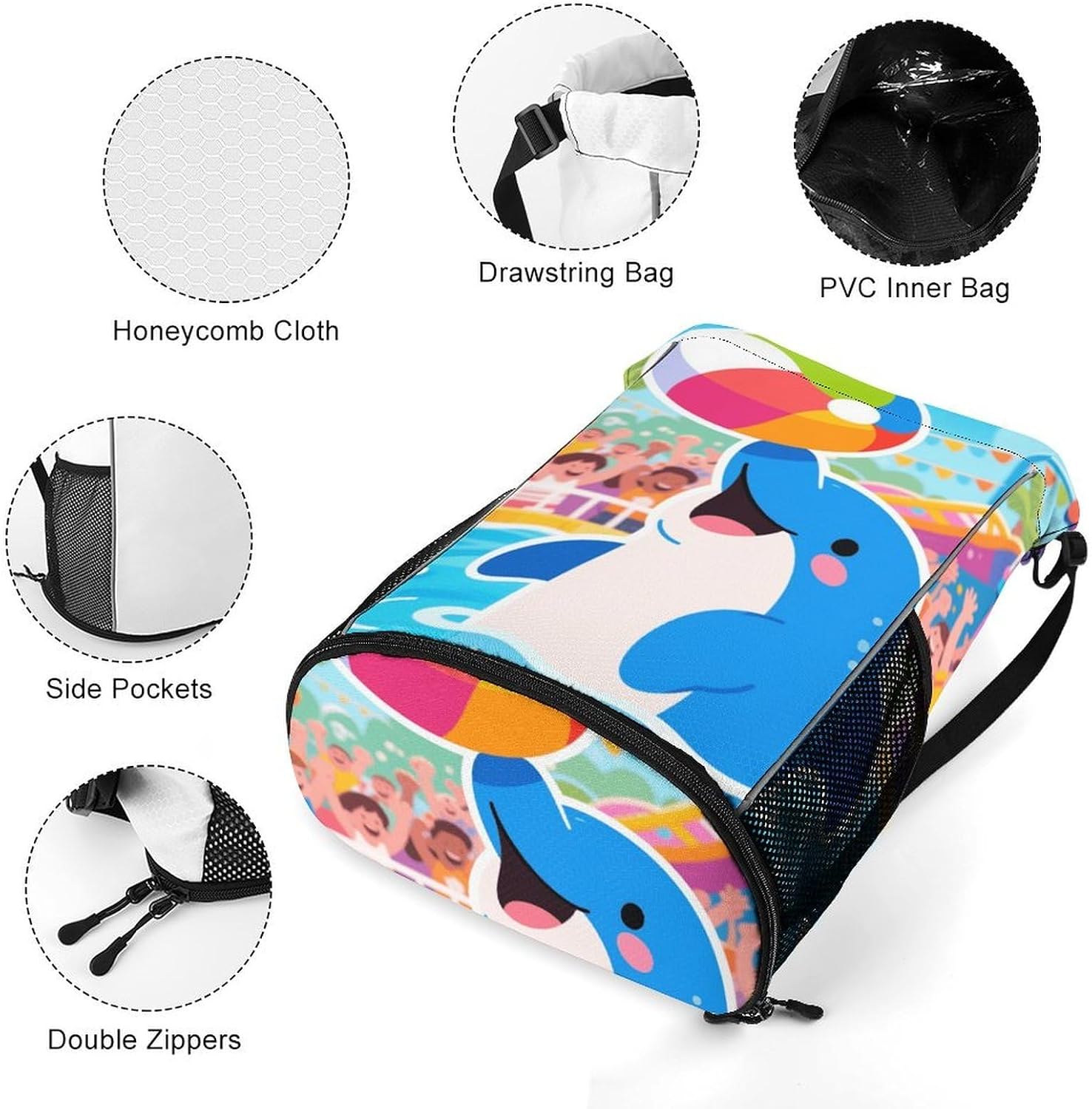Small Gym Bag A Dolphin Heading A Ball Printed Drawstring Gym Bag for Men Lightweight Waterproof Drawstring Backpack for Women with Shoe Compartment for Travel Tourism Work And Fitness