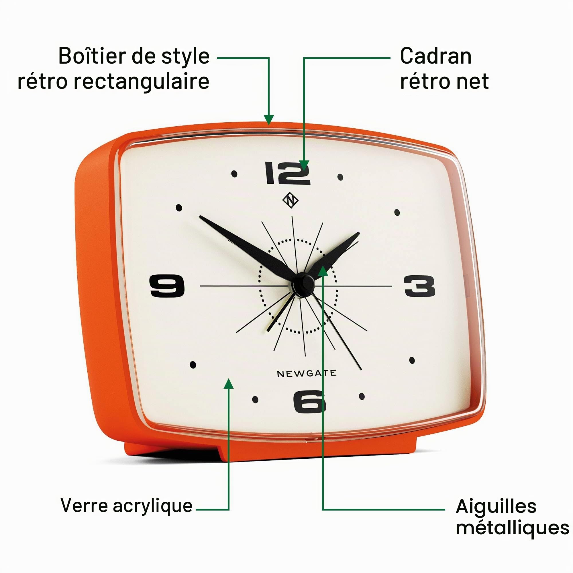 NEWGATE® Brooklyn Alarm Clock | Retro Rectangular Design | Pumpkin