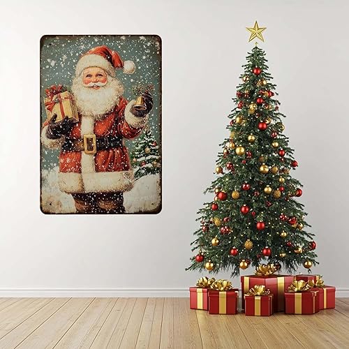 Miniatura 6 de Snowsun Letrero de metal con texto en inglés "Santa Claus", decoración de pared retro de aluminio de 8 x 12