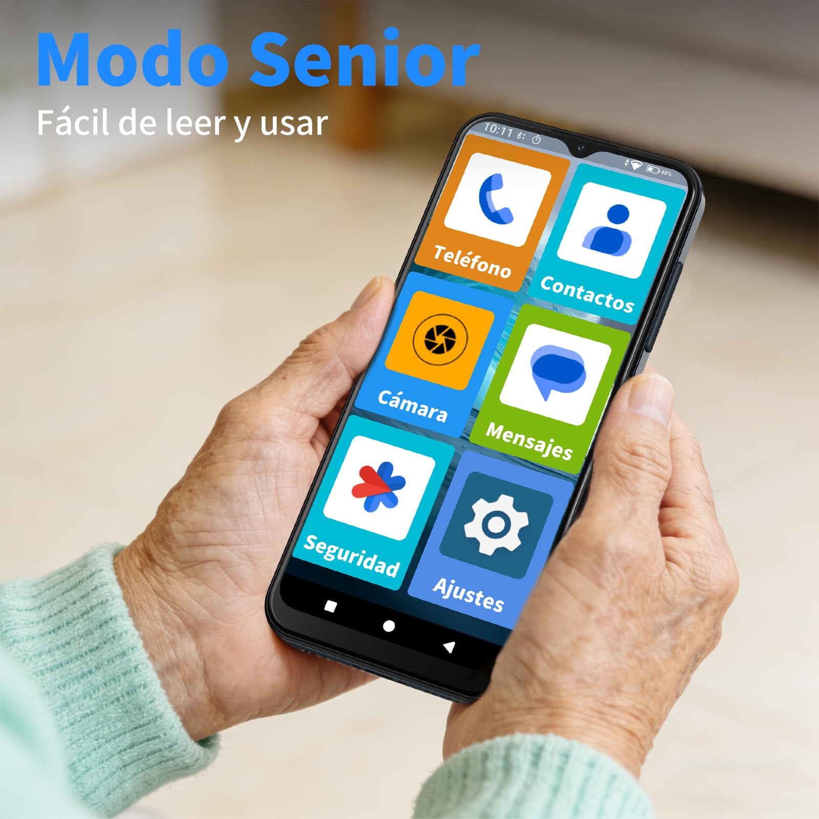 uleway Teléfono Móvil para Personas Mayores 4G, Iconos Extragrandes, Azul | Modo Senior, Doble SIM, GPS, 4+64 GB, Android 15, Pantalla HD de 6,6", Batería 4000 mAh con Base, Botón SOS