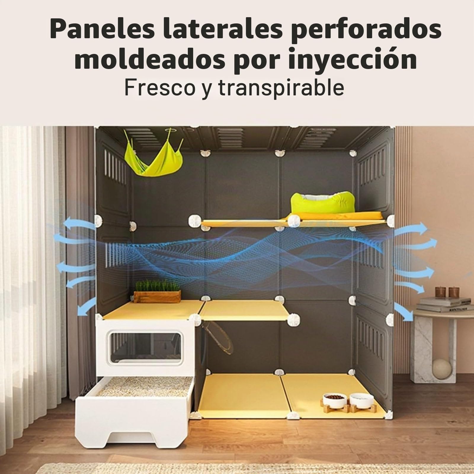 Jaulas Grandes Para Gatos De 3 Niveles Para Interiores Con Caja De Arena Condominio Cerrado Multifunción Armario For Gatos, Para Interiores Y Exteriores, White-106 * 46 * 106