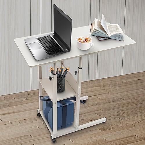 Miniatura 2 de Mesa auxiliar en forma de C ajustable, mesa C ajustable en altura con ruedas y estantes de almacenamiento para sofá cama reclinable